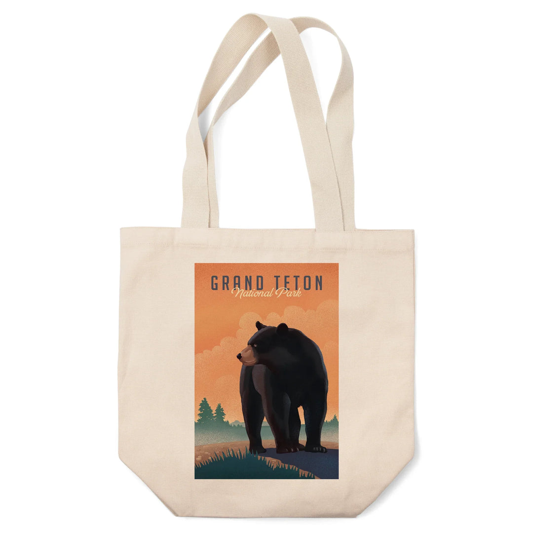 Grand Teton National Park, Wyoming, Lithograph, Black Bear, Tote Bag