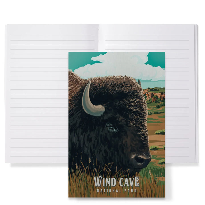 Lined 6x9 Journal, Wind Cave National Park, South Dakota, Bison, Painterly National Park Series, Lay Flat, 193 Pages, FSC paper