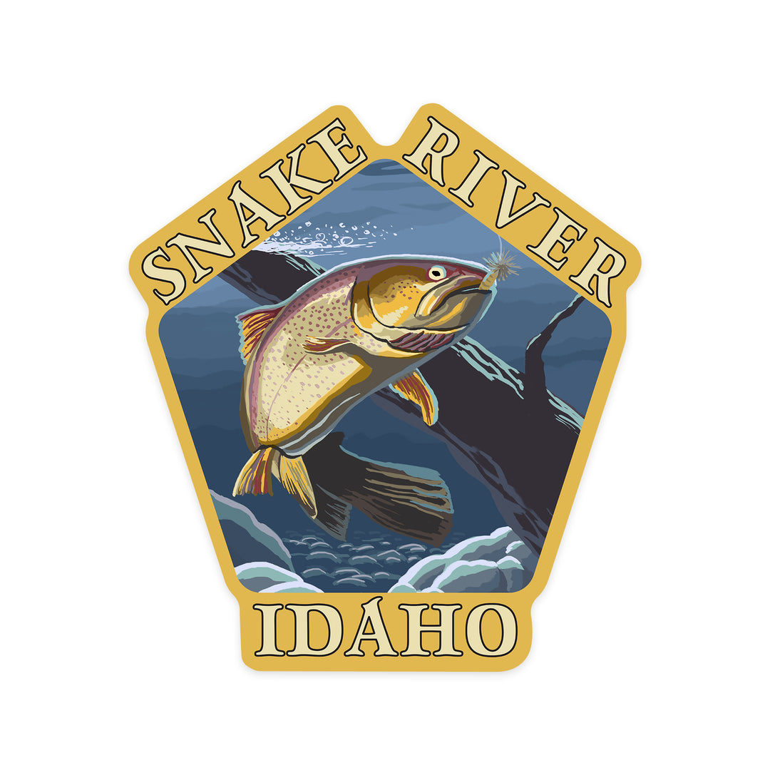 Snake River, Idaho, Trout Fishing Cross-Section, Contour, Lantern Press Artwork, Vinyl Sticker