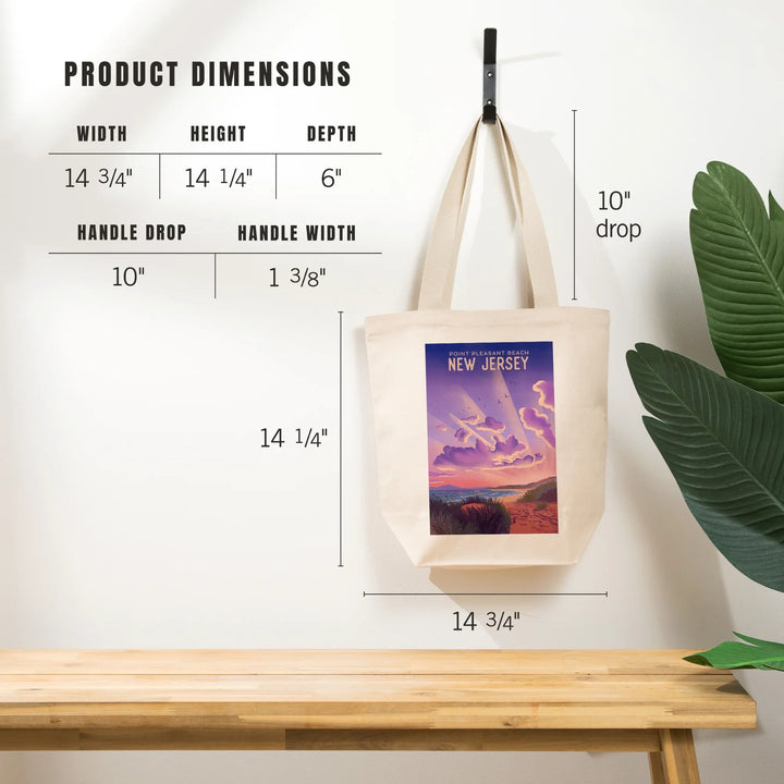 Point Pleasant Beach, New Jersey, Lithograph, New Shows Nightly, Beach Sunset, Tote Bag