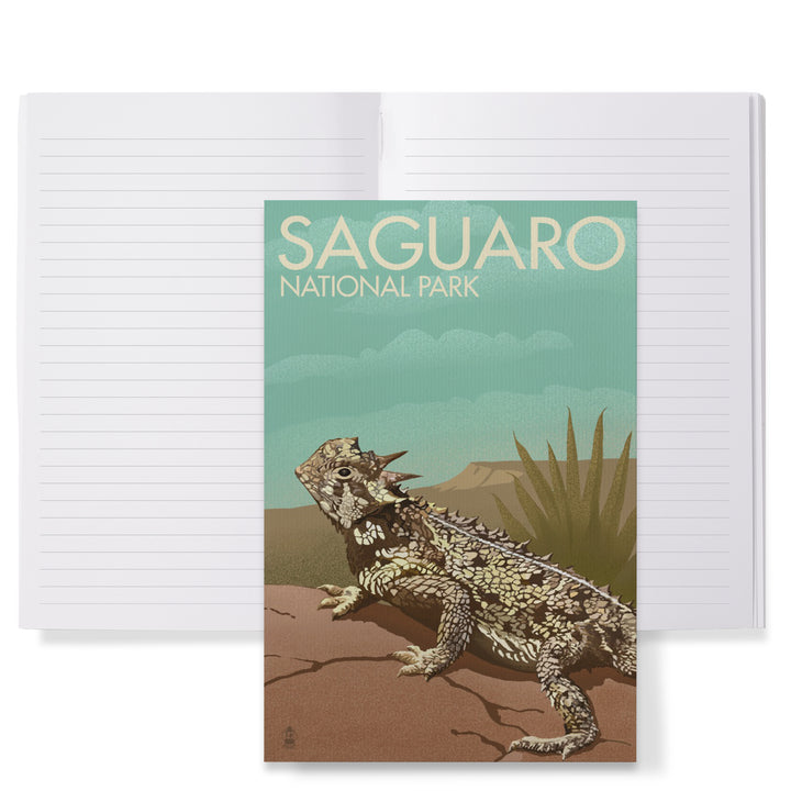 Lined 6x9 Journal, Saguaro National Park, Arizona, Horned Lizard, Lithograph, Lay Flat, 193 Pages, FSC paper