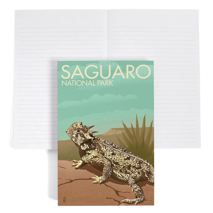 Lined 6x9 Journal, Saguaro National Park, Arizona, Horned Lizard, Lithograph, Lay Flat, 193 Pages, FSC paper