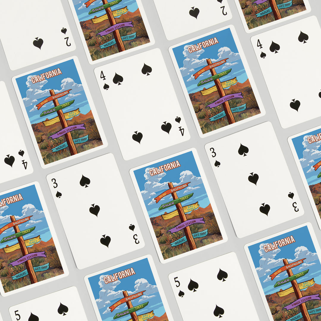 Playing Cards, California, Signpost, Desert, 52 Card Deck with Jokers in Box, Unique Art