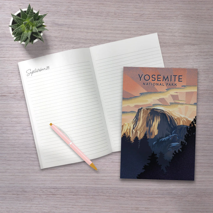 Lined 6x9 Journal, Yosemite National Park, California, Litho, Half Dome, Lay Flat, 193 Pages, FSC paper