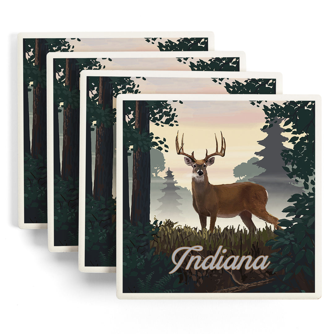 Indiana, Painterly, Deer and Sunrise, Coasters