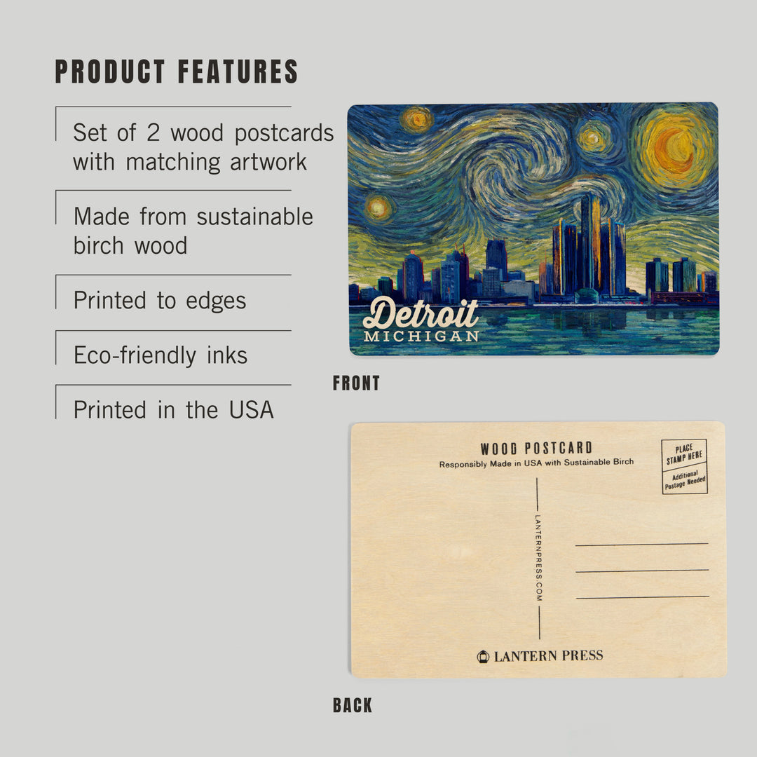 Detroit, Michigan, Starry Night Series, Wood Sign and Postcards