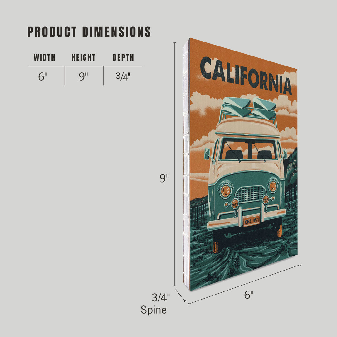 Lined 6x9 Journal, California, Letterpress, Camper Van, Lay Flat, 193 Pages, FSC paper