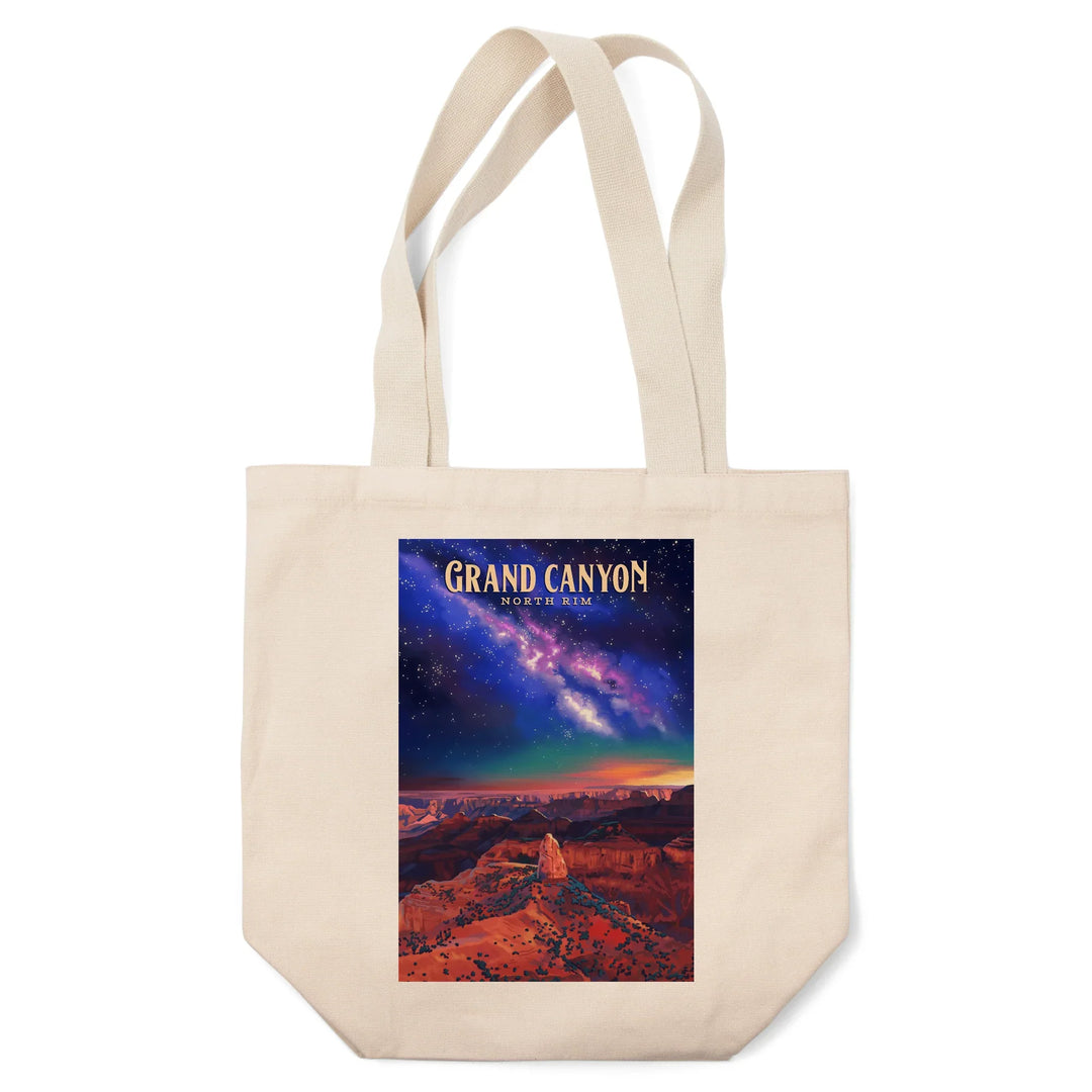 North Rim, Arizona, Oil Painting, Grand Canyon with Stars and Milky Way, Tote Bag