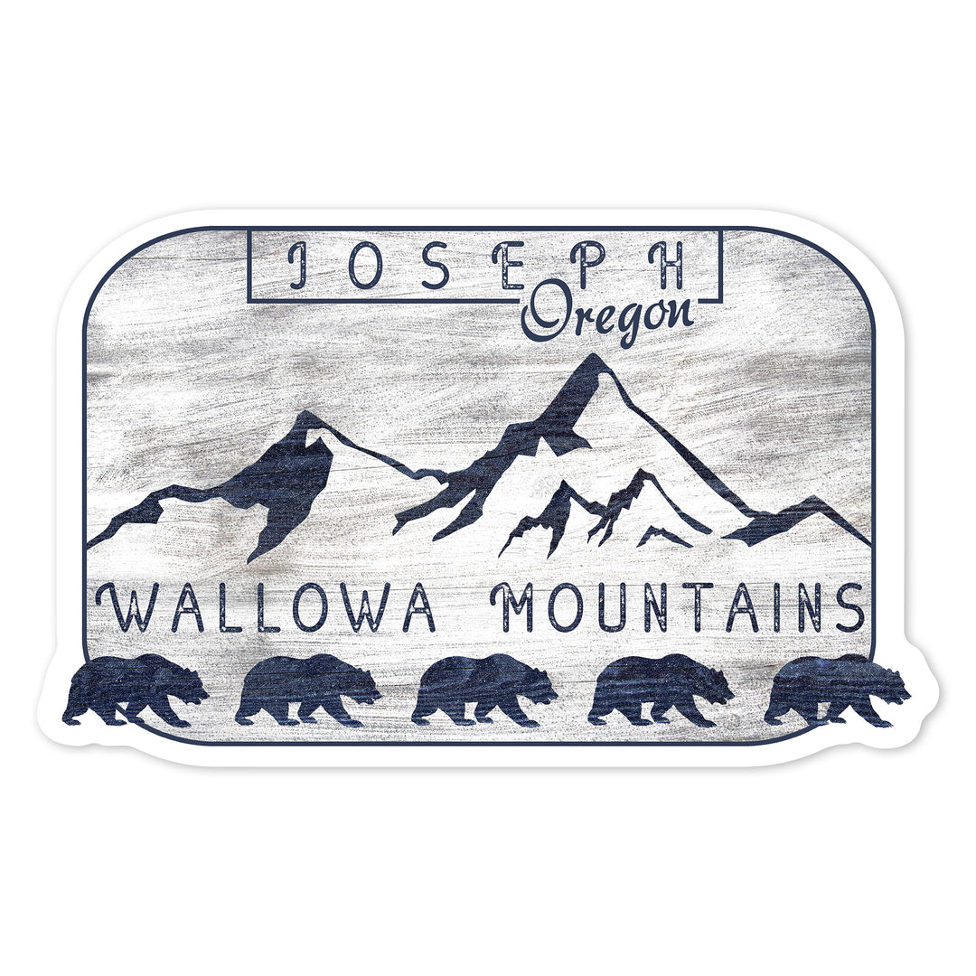 Joseph, Oregon, Wallowa Mountains, Bears & Mountains, Rustic, Contour, Lantern Press Artwork, Vinyl Sticker