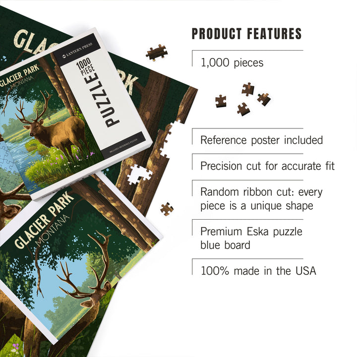 Glacier Park, Montana, Painterly, Roosevelt Elk, Jigsaw Puzzle