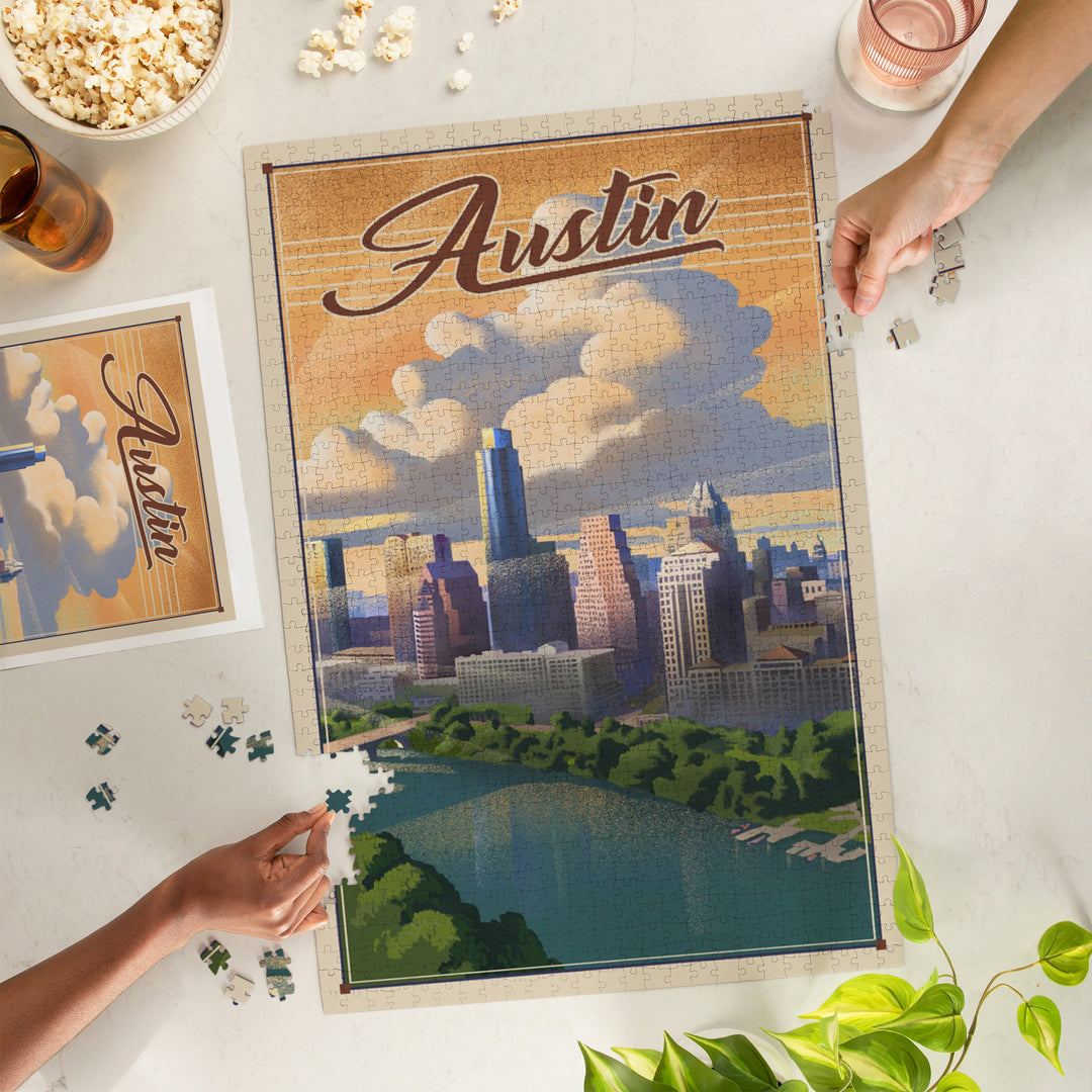 Austin, Texas, Lithograph, City Series, Jigsaw Puzzle