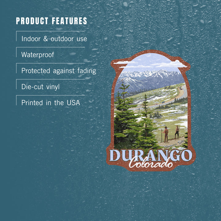 Durango, Colorado, Trail Ridge Road and Hikers, Contour, Vinyl Sticker