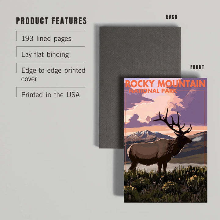 Lined 6x9 Journal, Rocky Mountain National Park, Colorado, Elk and Sunset, Lay Flat, 193 Pages, FSC paper