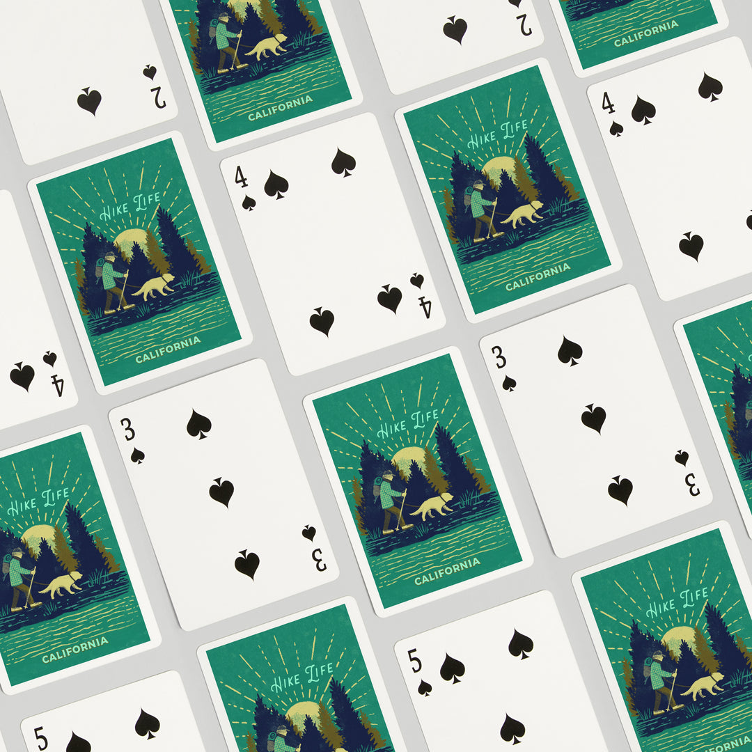 Playing Cards, California, Lake Life Series, Hike Life, 52 Card Deck with Jokers in Box, Unique Art