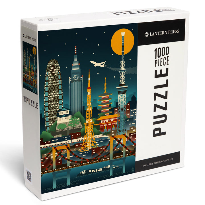 Tokyo, Japan, Retro Skyline (no text), 1000 Piece Jigsaw Puzzle