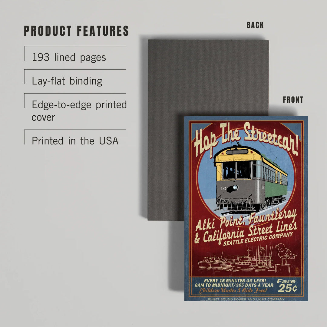Lined 6x9 Journal, Seattle, Washington, West Seattle Streetcar Vintage Sign, Lay Flat, 193 Pages, FSC paper