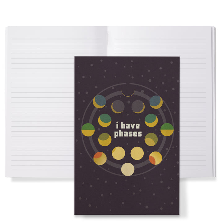 Lined 6x9 Journal, Space Is The Place Collection, Moon Phase, I Have Phases, Lay Flat, 193 Pages, FSC paper