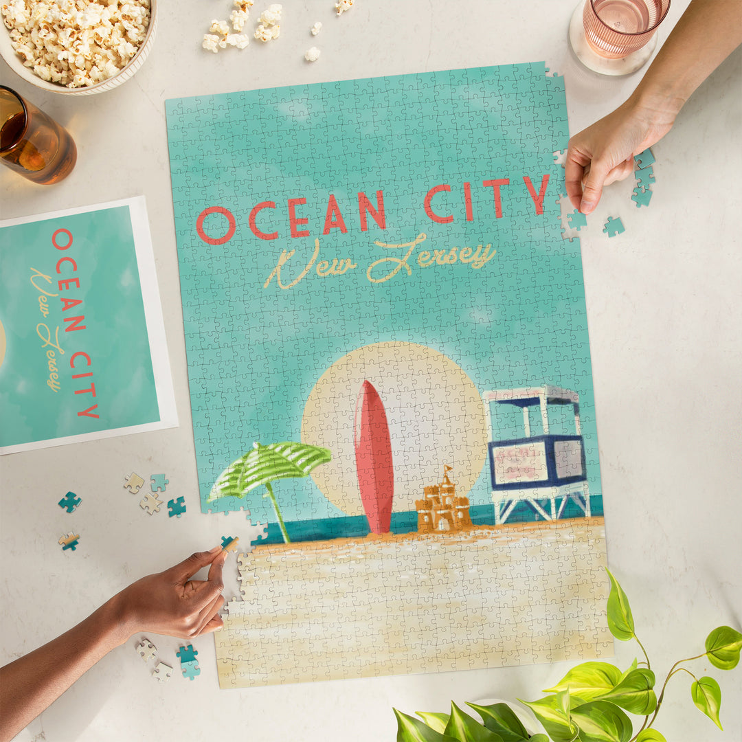 Ocean City, New Jersey, Beach Scene with Lifeguard Stand, 1000 Piece Jigsaw Puzzle