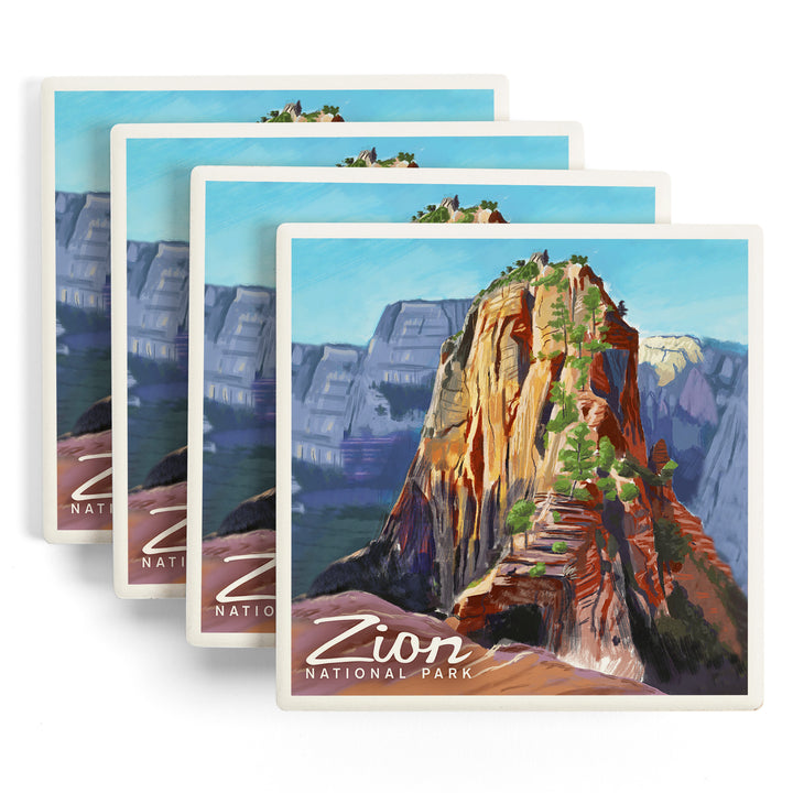 Zion National Park, Utah, Angels Landing, Oil Painting, Coasters