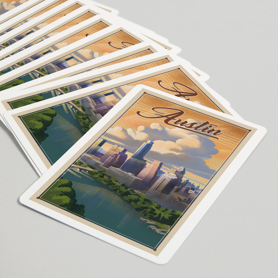 Playing Cards, Austin, Texas, Lithograph, City Series, 52 Card Deck with Jokers in Box, Unique Art