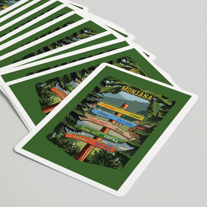 Playing Cards, Montana, Signpost, Forest and Camp, 52 Card Deck with Jokers in Box, Unique Art