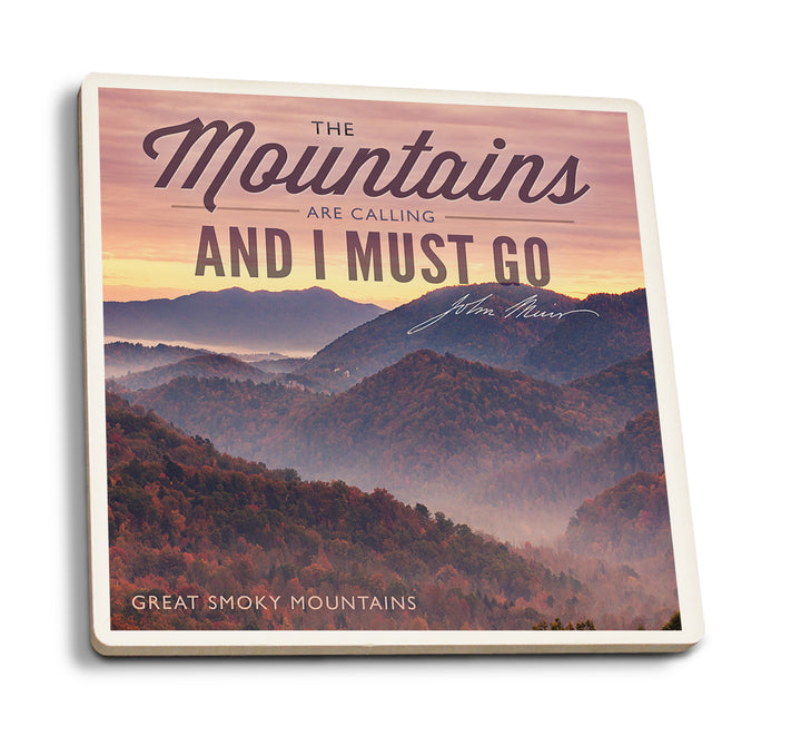 Great Smoky Mountains, Tennessee, John Muir, The Mountains are Calling, Sunset, Coaster Set