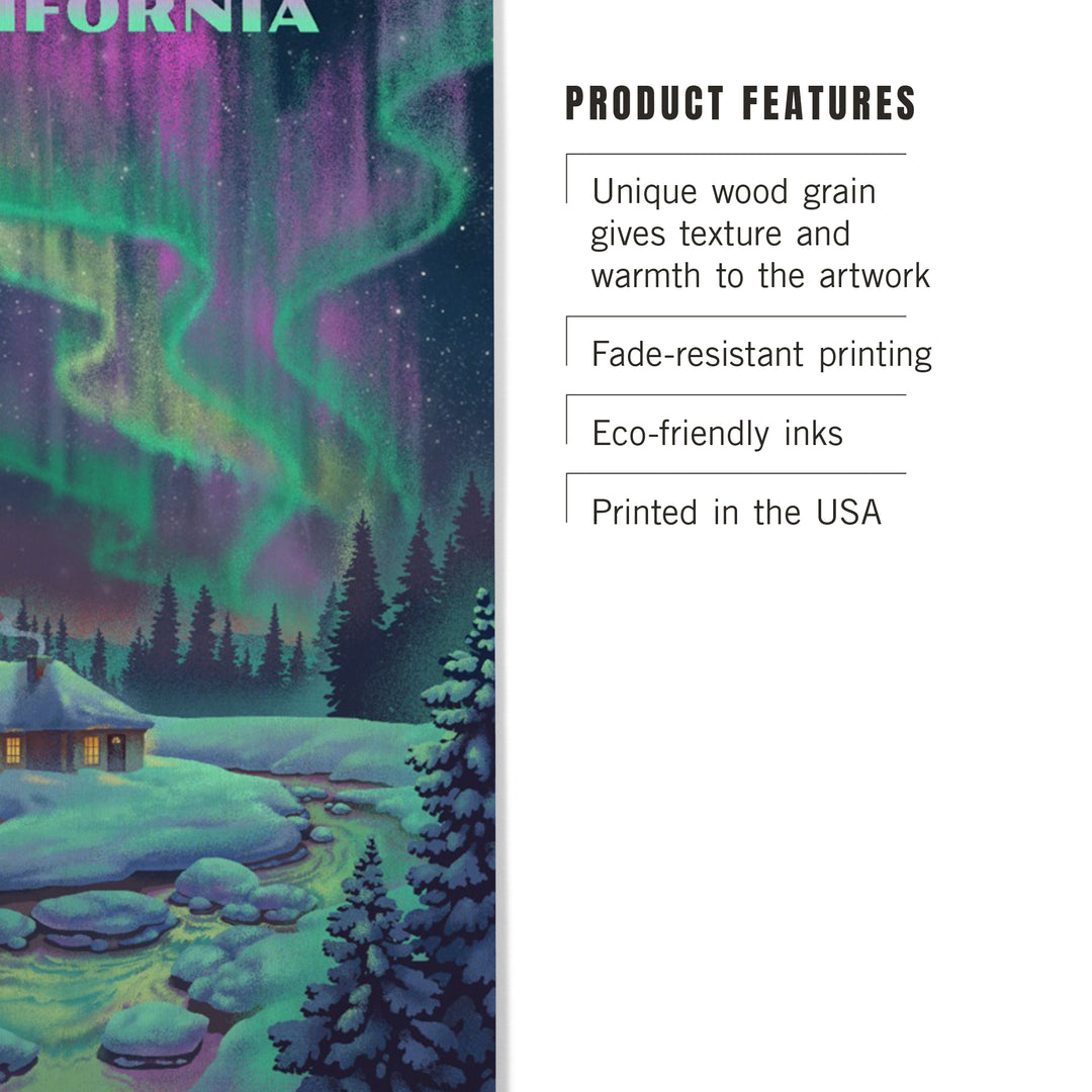 California, Northern Lights and Cabin, Wood Sign and Postcards