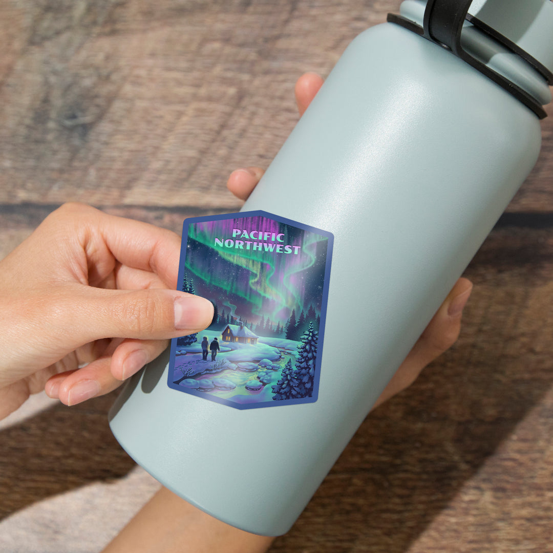 Pacific Northwest, Northern Lights and Cabin, Vinyl Sticker