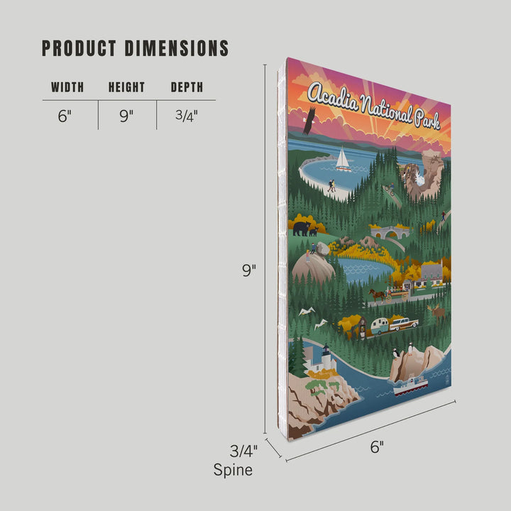 Lined 6x9 Journal, Acadia National Park, Maine, Retro View, Lay Flat, 193 Pages, FSC paper