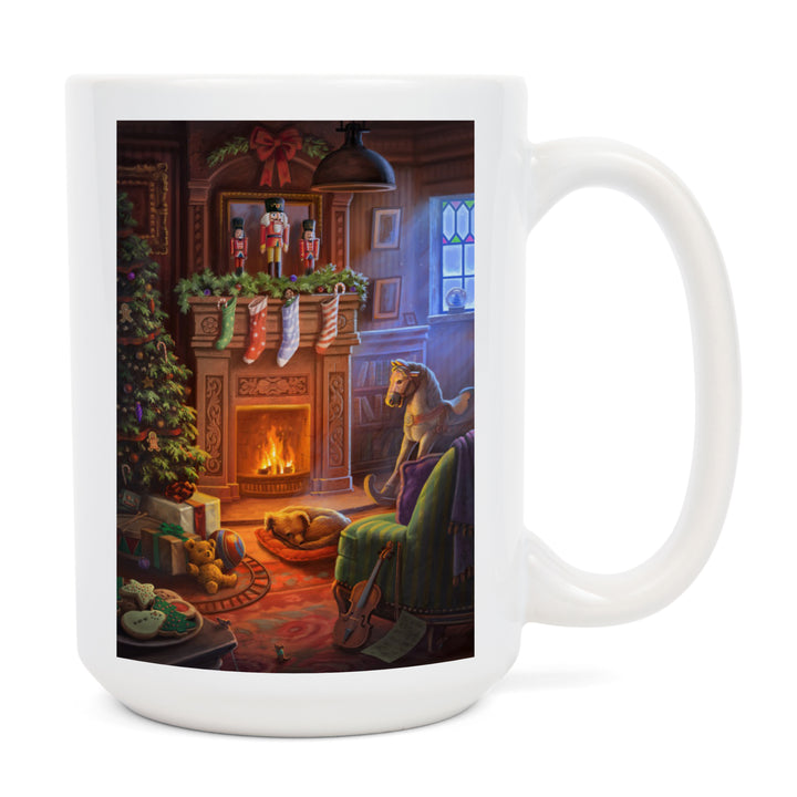 Christmas Morning, Stockings above Fireplace, Ceramic Mug