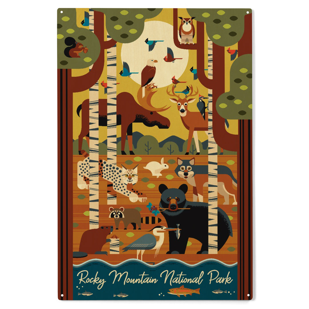 Rocky Mountain National Park, Colorado, Geometric, Forest Animals, Wood Sign and Postcards
