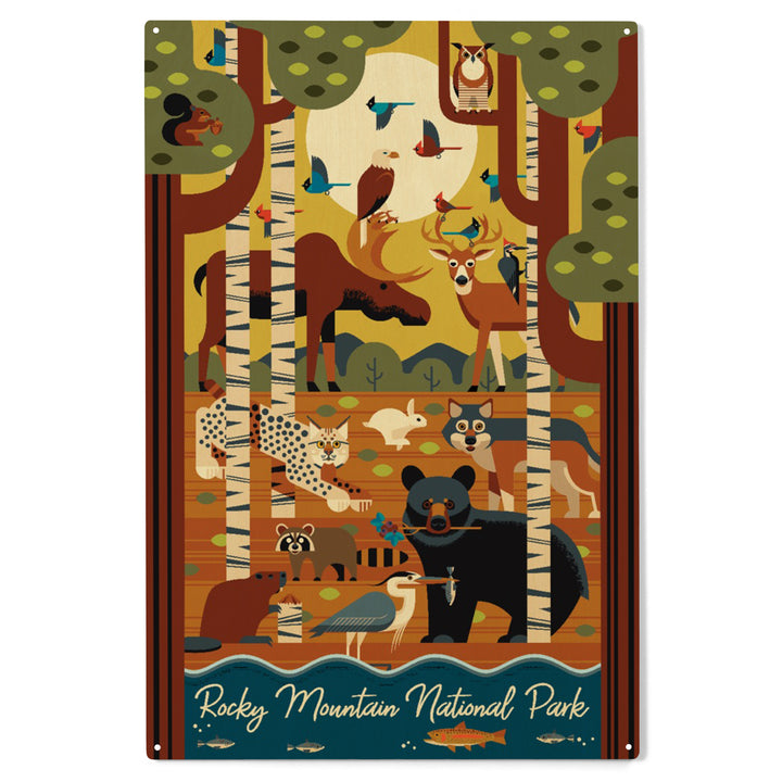 Rocky Mountain National Park, Colorado, Geometric, Forest Animals, Wood Sign and Postcards