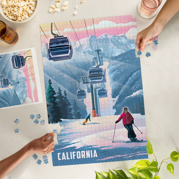 California, Lithograph, Gondolas, Steel, 1000 Piece Jigsaw Puzzle