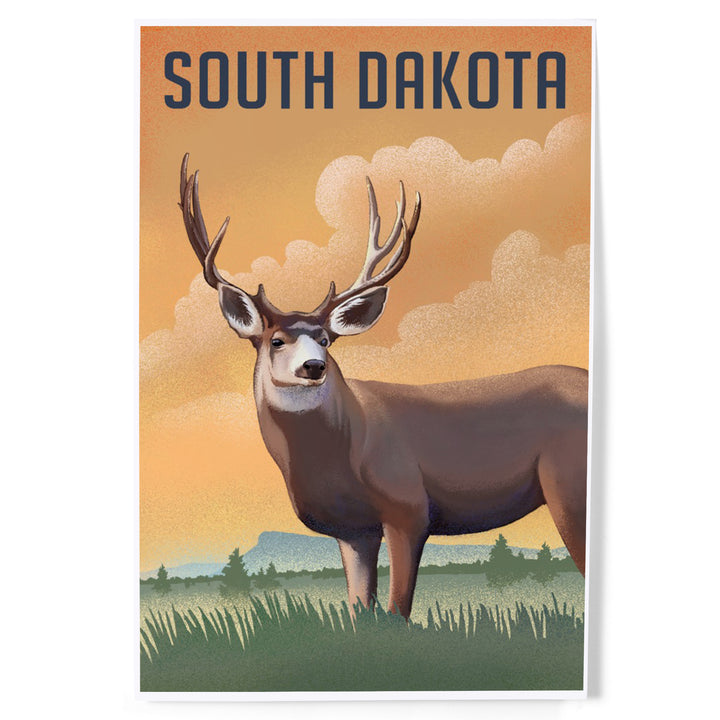 South Dakota, Mule Deer, Lithograph, Art & Giclee Prints