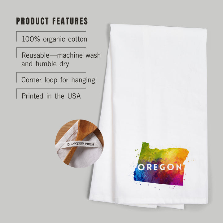 Oregon, State Abstract Watercolor, Contour, Organic Cotton Kitchen Tea Towels
