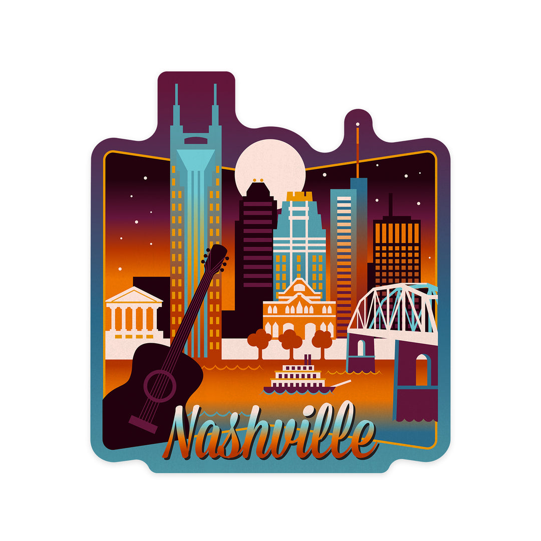 Nashville, Tennessee, Retro Skyline Chromatic Series, Contour, Vinyl Sticker