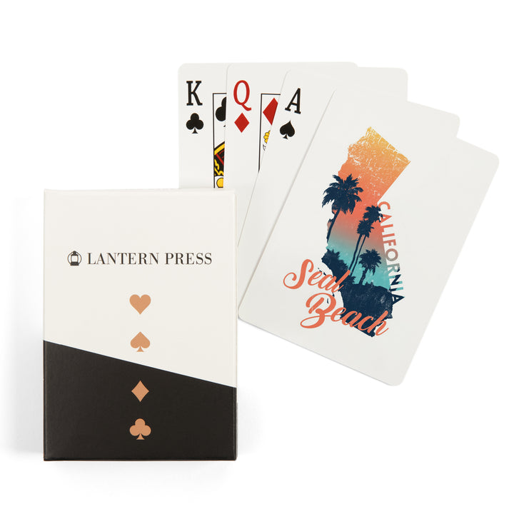 Playing Cards, Seal Beach, California, State Abstract, Palm Scene, 52 Card Deck with Jokers in Box, Unique Art