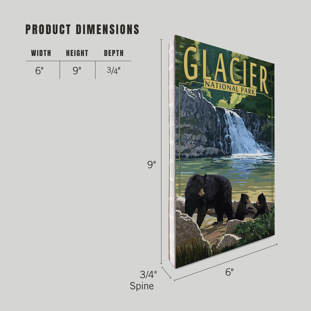 Lined 6x9 Journal, Glacier National Park, Bear Family and Waterfall, Lay Flat, 193 Pages, FSC paper