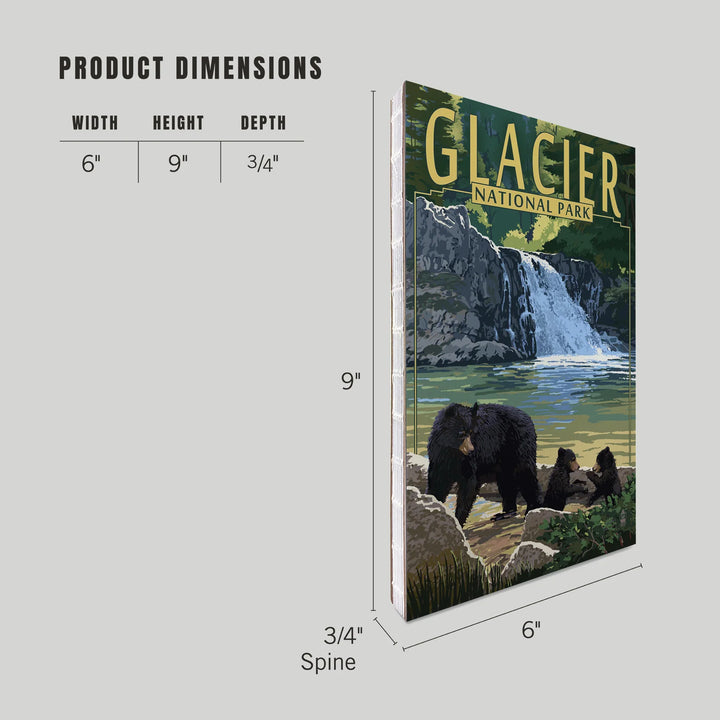 Lined 6x9 Journal, Glacier National Park, Bear Family and Waterfall, Lay Flat, 193 Pages, FSC paper