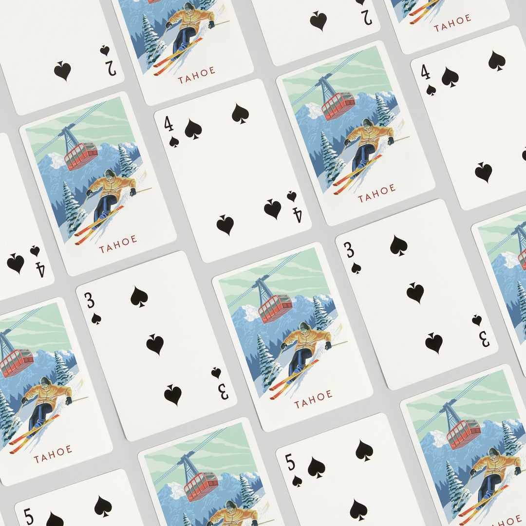 Playing Cards, Lake Tahoe, California, Skier and Tram, Tahoe, 52 Card Deck with Jokers in Box, Unique Art
