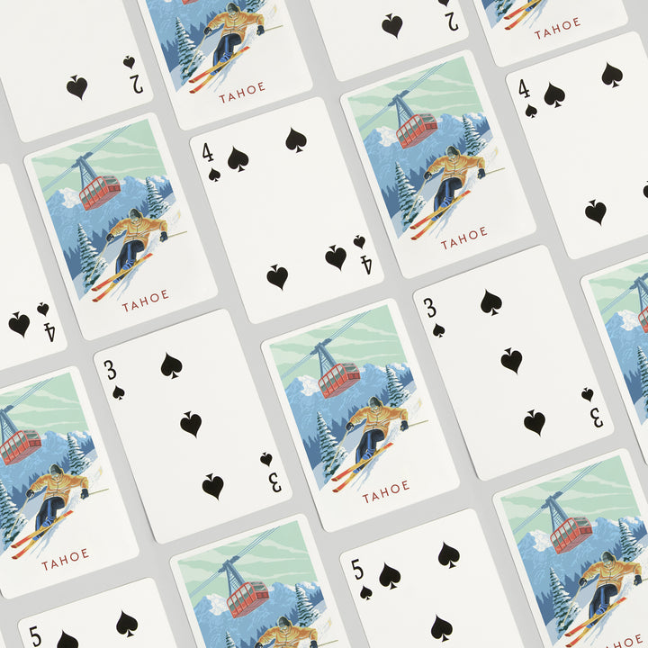 Playing Cards, Lake Tahoe, California, Skier and Tram, Tahoe, 52 Card Deck with Jokers in Box, Unique Art