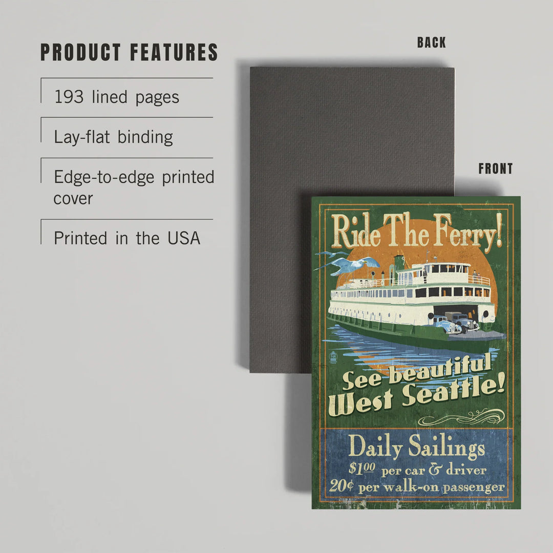 Lined 6x9 Journal, West Seattle, Ferry Vintage Sign, Lay Flat, 193 Pages, FSC paper