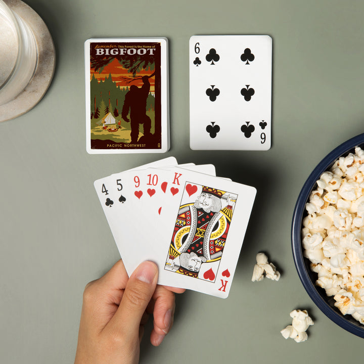 Playing Cards, Pacific Northwest, Home of Bigfoot, WPA Style, 52 Card Deck with Jokers in Box, Unique Art