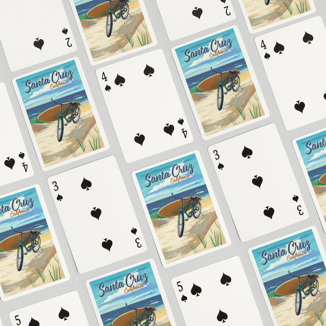 Playing Cards, Santa Cruz, California, Beach Cruiser on Beach, 52 Card Deck with Jokers in Box, Unique Art
