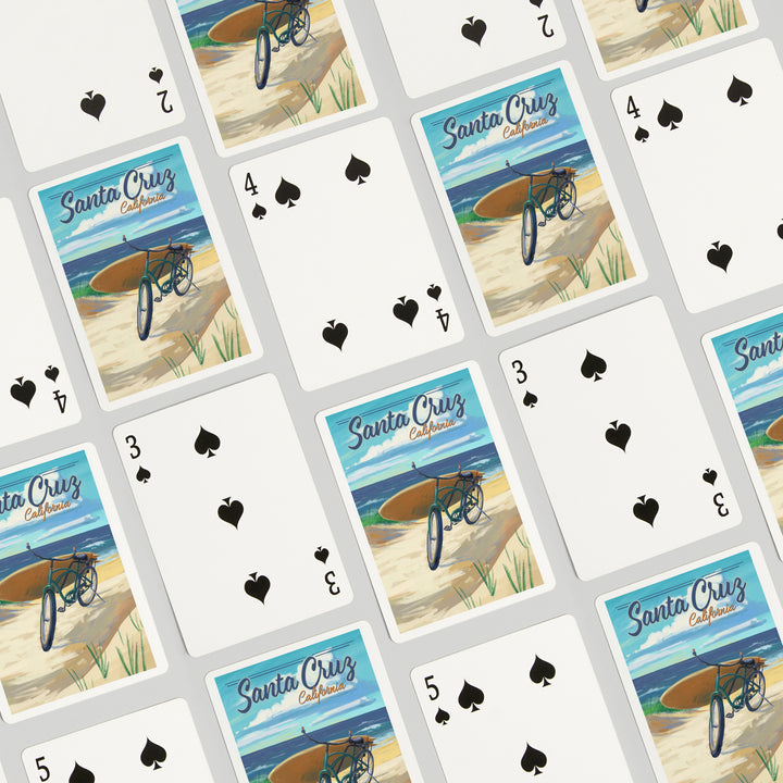 Playing Cards, Santa Cruz, California, Beach Cruiser on Beach, 52 Card Deck with Jokers in Box, Unique Art