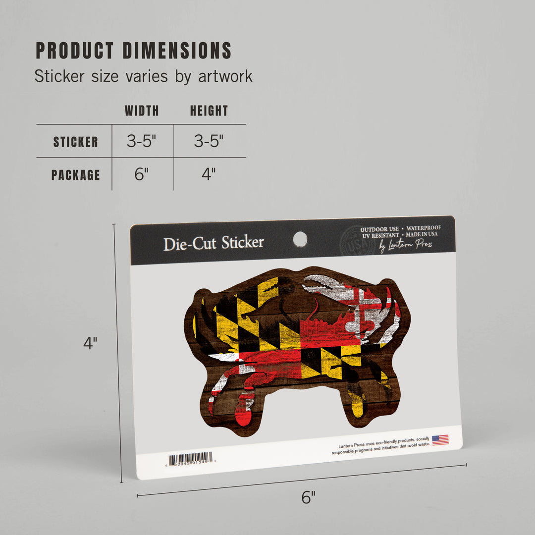 Maryland, Dark Rustic State Flag, Crab, Contour, Vinyl Sticker