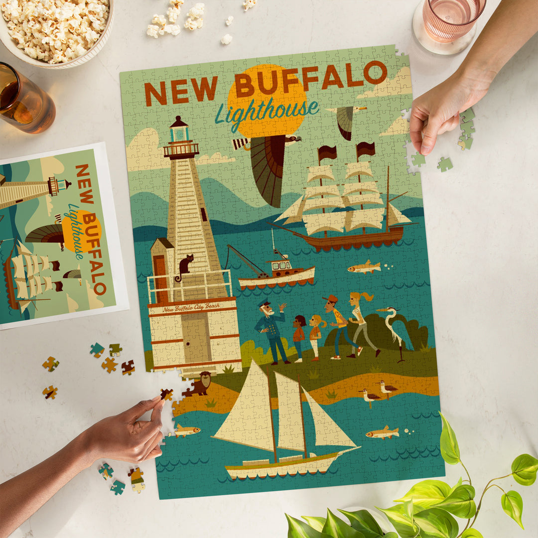 New Buffalo Lighthouse, Michigan, Geometric, 1000 Piece Jigsaw Puzzle