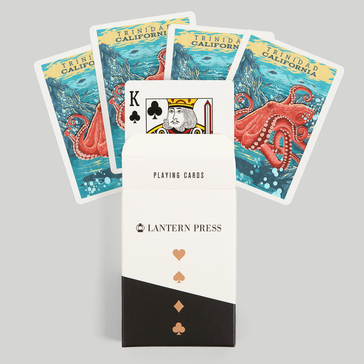 Playing Cards, Trinidad, California, Vintage Print Press, Octopus, 52 Card Deck with Jokers in Box, Unique Art