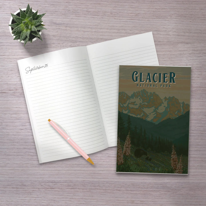 Lined 6x9 Journal, Glacier National Park, Montana, Painterly National Park Series, Lay Flat, 193 Pages, FSC paper
