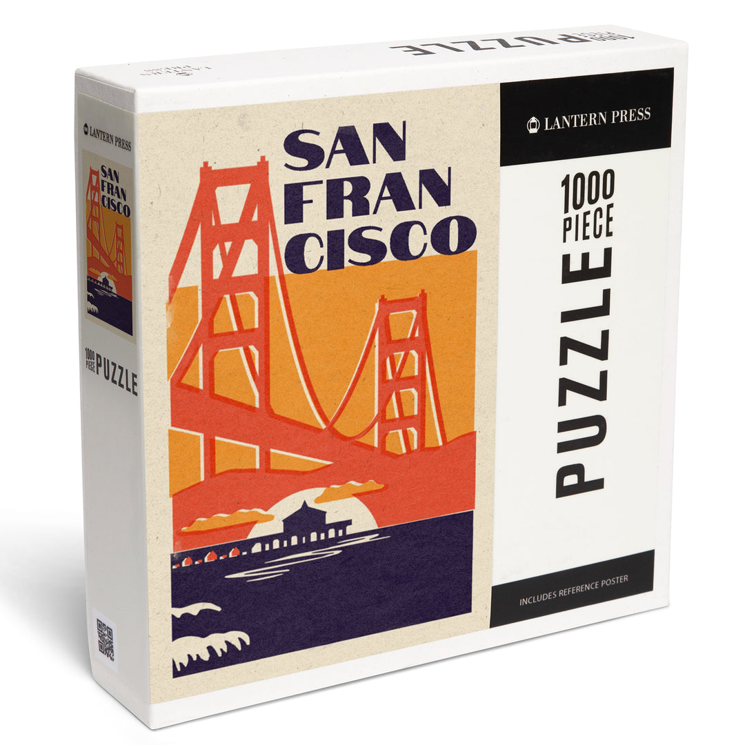 San Francisco, California, Woodblock City Series, Golden Gate, 1000 Piece Jigsaw Puzzle